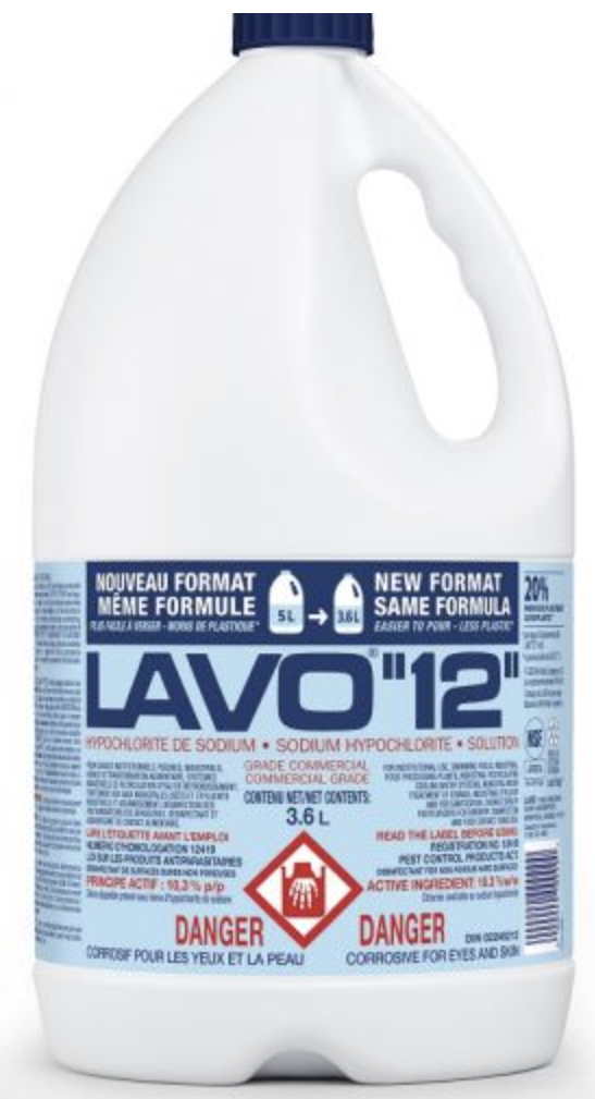 ''LAVO 12%'' EAU DE JAVEL 12% VENDU 6X3.6L/CAISSE