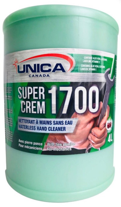 UNICA-1704J ''SUPER CREM 1700'' NETTOYANT À MAINS AVEC PIERRE PONCE VERT  *JUG* 4L
