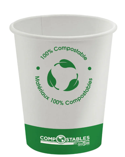 GLB-6044 GOBELETS COMPOSTABLES BLANC 4OZ PAROI SIMPLE  POUR BOISSONS CHAUDES ET FROIDES 1000/CAISSE
