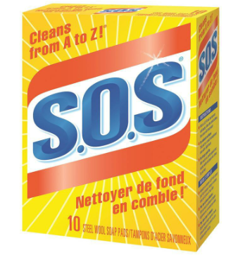 ''S.O.S'' TAMPONS TOUT USAGE, AVEC SAVON, EN LAINE D'ACIER VENDU 60/CAISSE