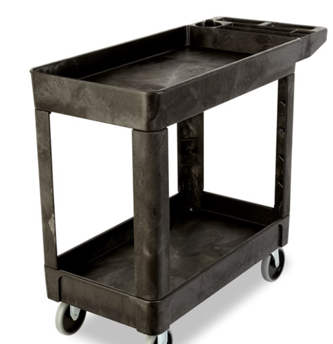 RUBBERMAID-FG450089BLA CHARIOT UTILITAIRE ROBUSTE NOIR  À POIGNÉE PLATE, TABLETTE À REBORD, PETIT, CAPACITÉ DE 500LB