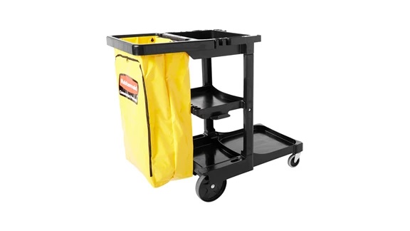 RUBBERMAID-FG617388BLA CHARIOT DE CONCIERGERIE NOIR AVEC SAC VINYLE JAUNE