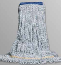 [632210] VILEDA-134867 MOPPE À CIRER 16OZ BLANCHE/BLEUE BRINS ATTACHÉE ET BOUCLÉS AVEC BANDE ÉTROITE